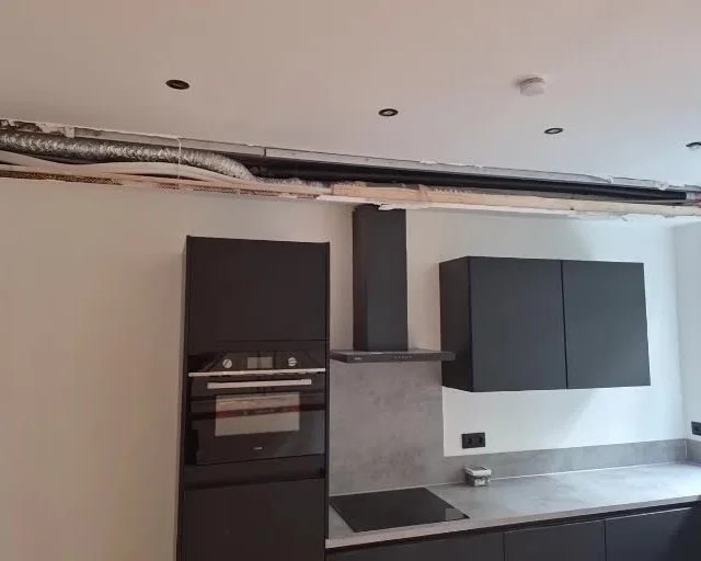 Pipe route in the kitchen during construction
